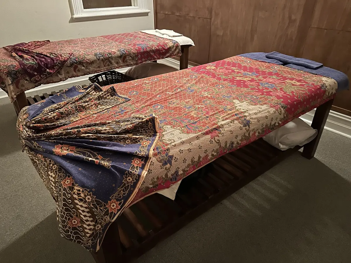 Thai massage mats laid out for treatments