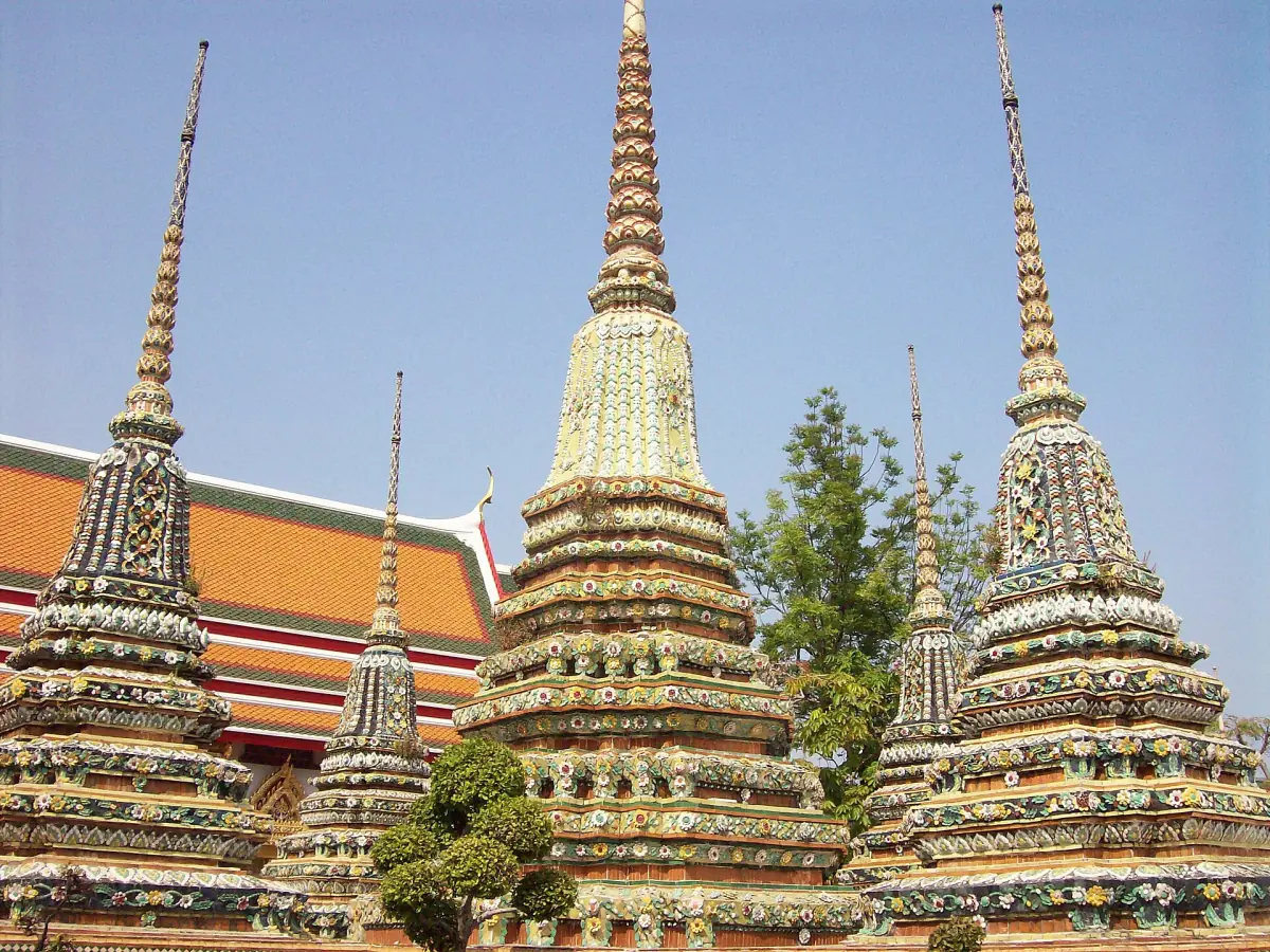 Chedis and roofs at Wat Pho in Bangkok